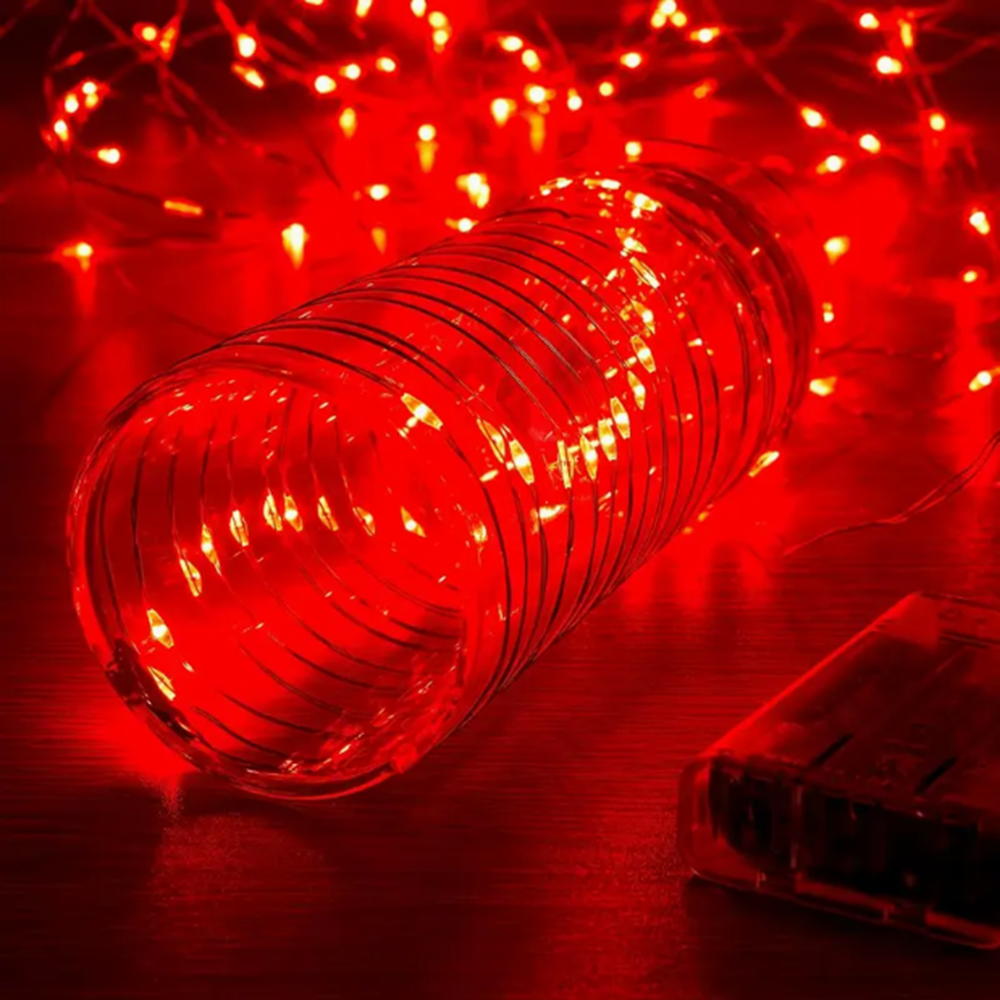 5m 50LED Fairy Light AA Battery Powered, Red Copper Wire Light, Suitable for Bedroom, Christmas, Party Decoration