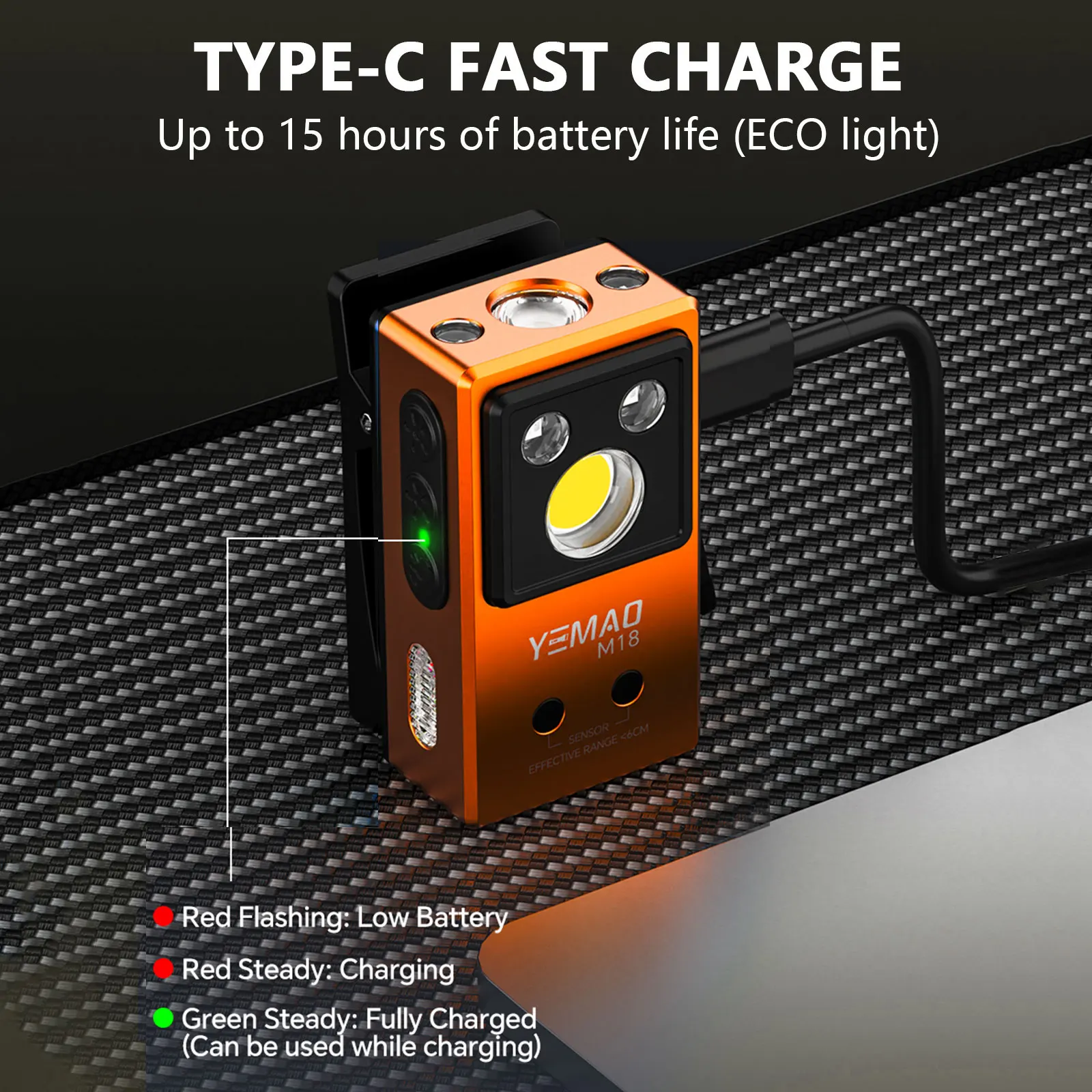 YEMAO M18 270LM linterna de bolsillo con Clip 7 colores RGB batería integrada de 500mAh recargable 6 luces EDC lámpara con Sensor magnético UVLight