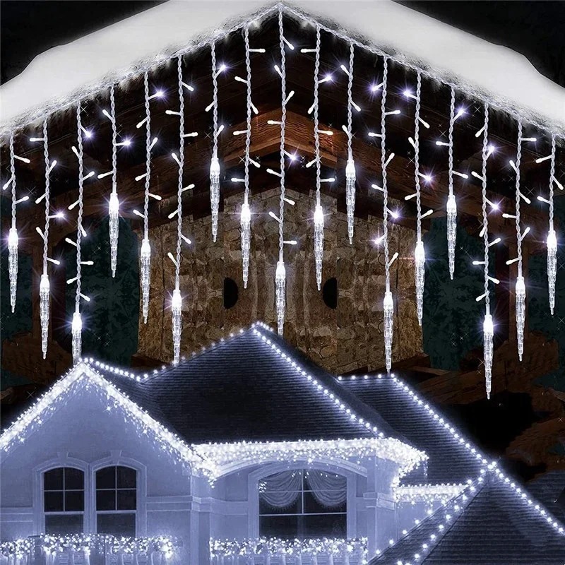LED Christmas Wreath Light String Ice Pillar Curtain Light Street Garden EU American Standard Plug Navidad