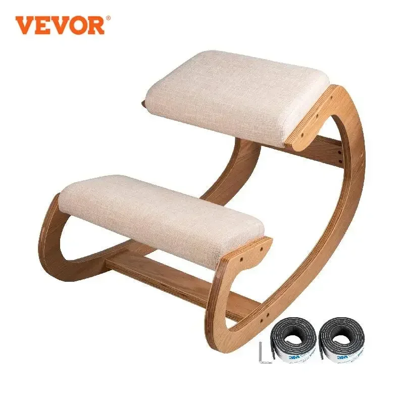 Vevor Ergonomische Knielstoel Kruk W/Dik Kussen Thuis Kantoorstoel Verbeteren Lichaamshouding Schommelen Hout Knie Computer Stoel