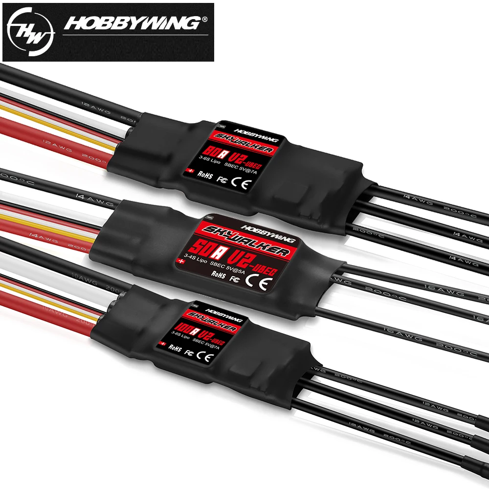 Hobbywing Skywalker 15A/30A/40A/50A/60A/80A/100A V2 controlador de velocidad ESC con UBEC para RC FPV Quadcopter aviones helicóptero