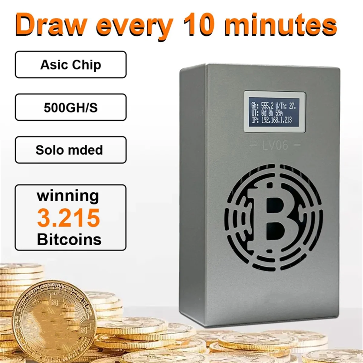SuperDeals Bitcoin Lucky Miner LV06 Silent Miner Machine BTC Miner 500GH/S Hashrate Crypto Mining Machine Lottery Miner UK Plug