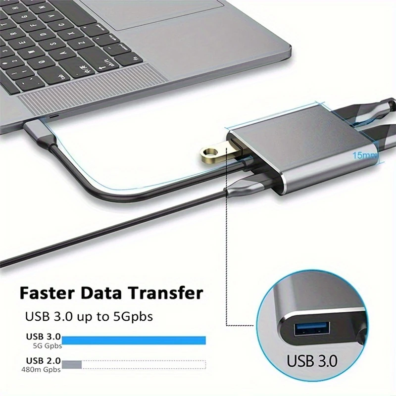 4-in-1 USB C Hub Multiport Adapter Dockingstation Typ C auf 4K HDTV VGA 100W PD Schnelllade-Splitter für MacBook Pro/Air Laptop