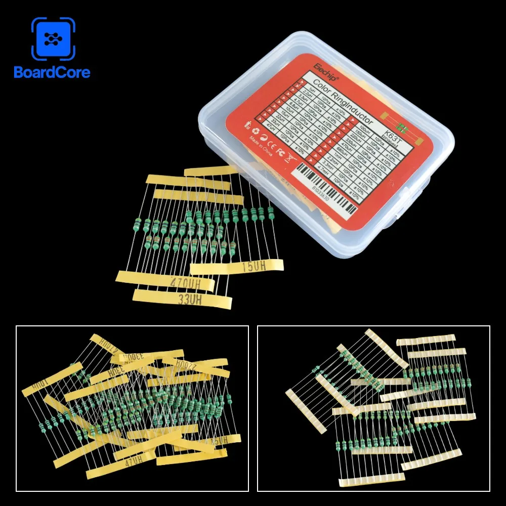 Assortimento di induttori da 200 pezzi 1/2W Set 0,5W Induttanza ad anello colorato da 1UH a 4,7MH 20Valuesx10 pezzi Kit assortito di induttori