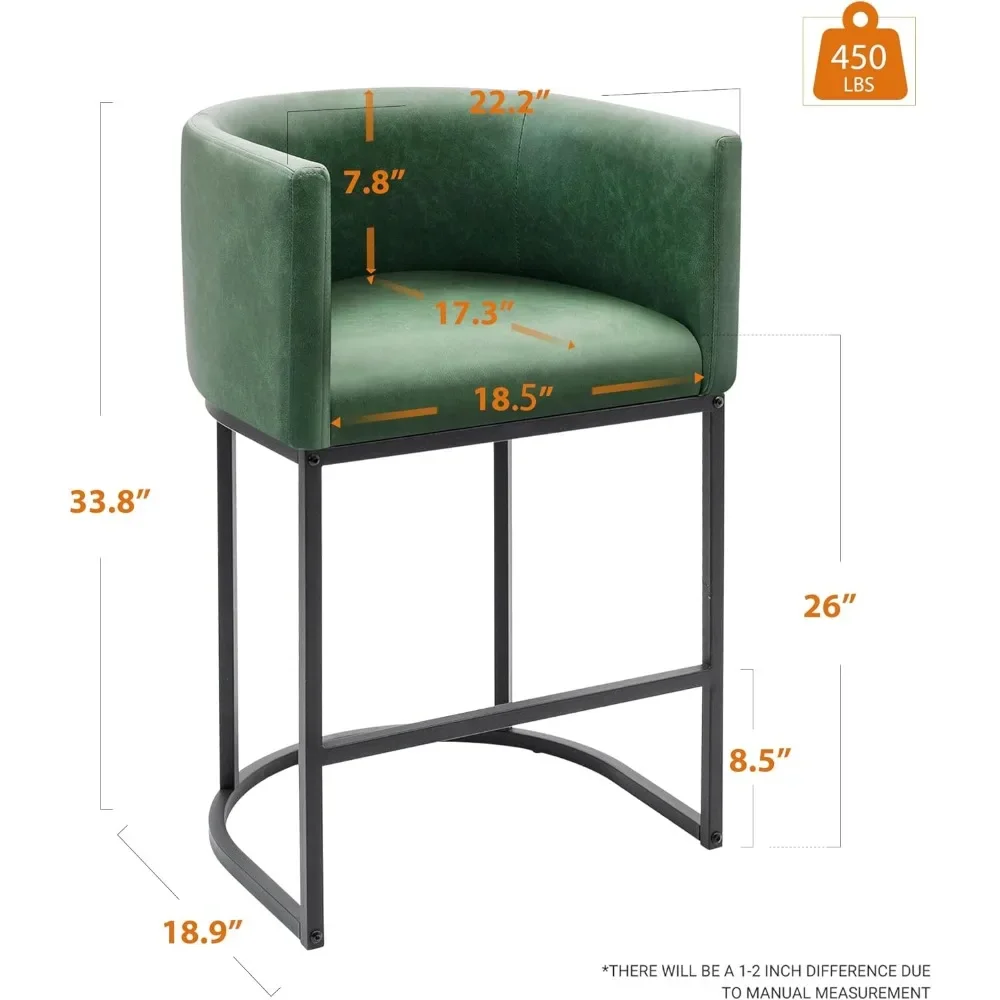 26" H Counter Height Bar Stools Set of 3, Modern Barrel Counter Stools with Backrest and Arms, Faux Leather Upholstered Accent