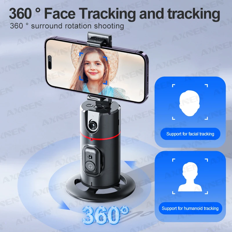 P02 360-Grad-Gimbal-Stabilisator, Follow-up Selfie Desktop Face Tracking Gimbal für Tiktok Smartphone Live, mit Fernauslöser