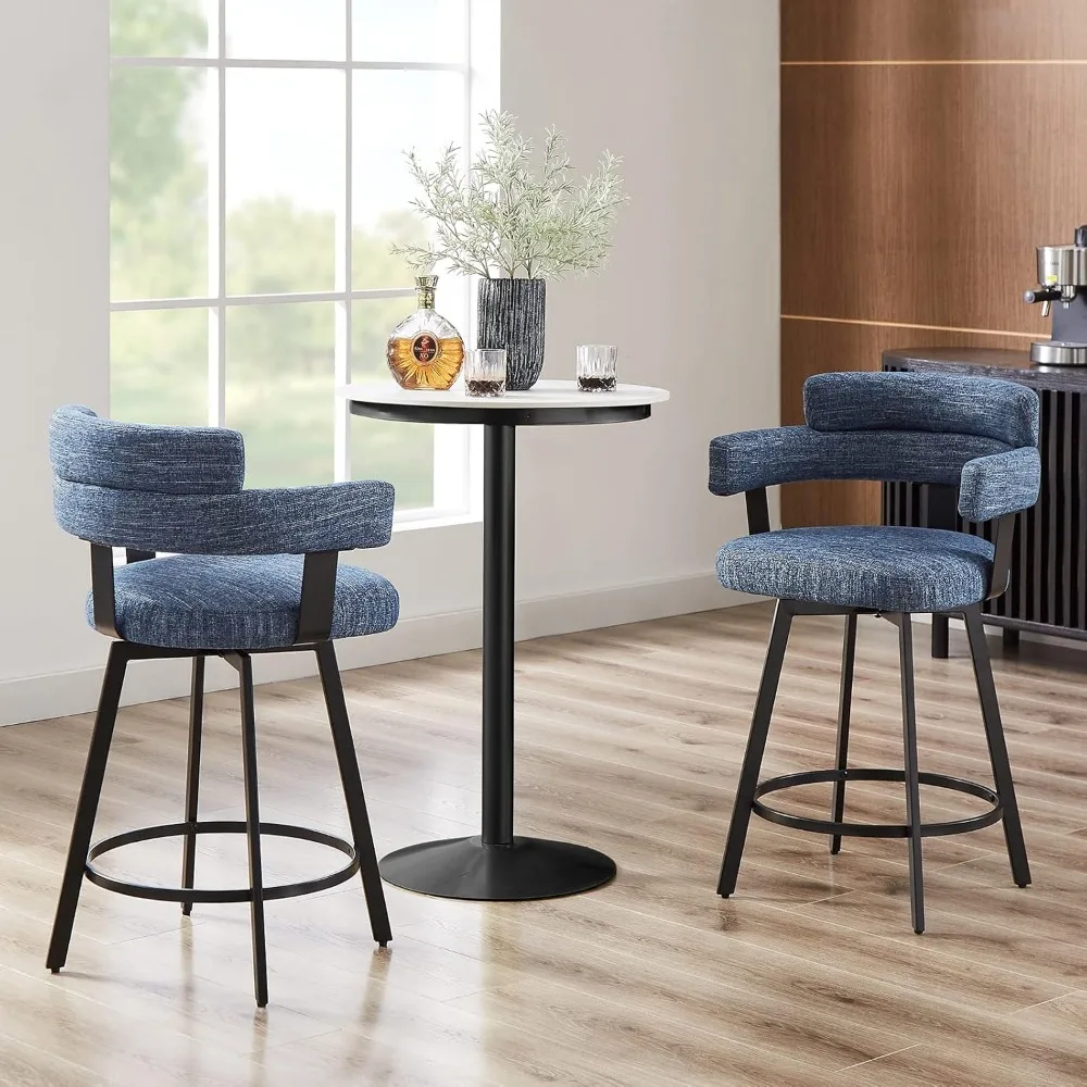 Counter Height Bar Stools with Full Back – Swivel Counter Stools Set of 2 with Linen Padded Back