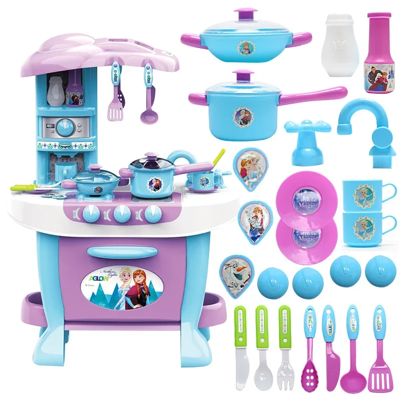 Disney-juego de cocina de simulación de Frozen para niños, luces y sonido, juego de comida, juguetes de cocina para niñas, regalo de cumpleaños