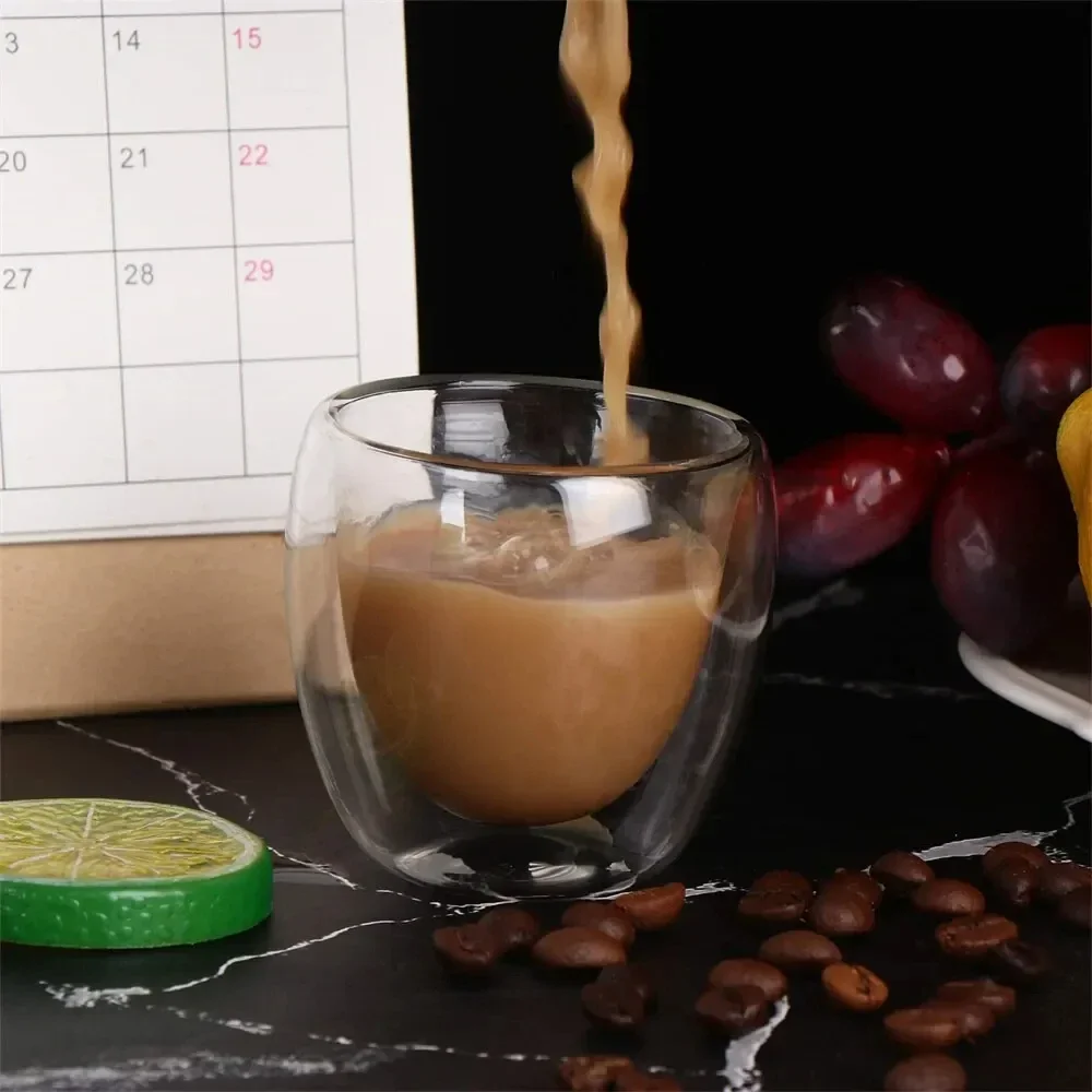 6 Stück doppelwandige Glastasse, 80 ml, niedliche Tassen, Kaffeetassen, Trinkgläser für Getränke, personalisierte Tasse, Bier, Teetassen-Set