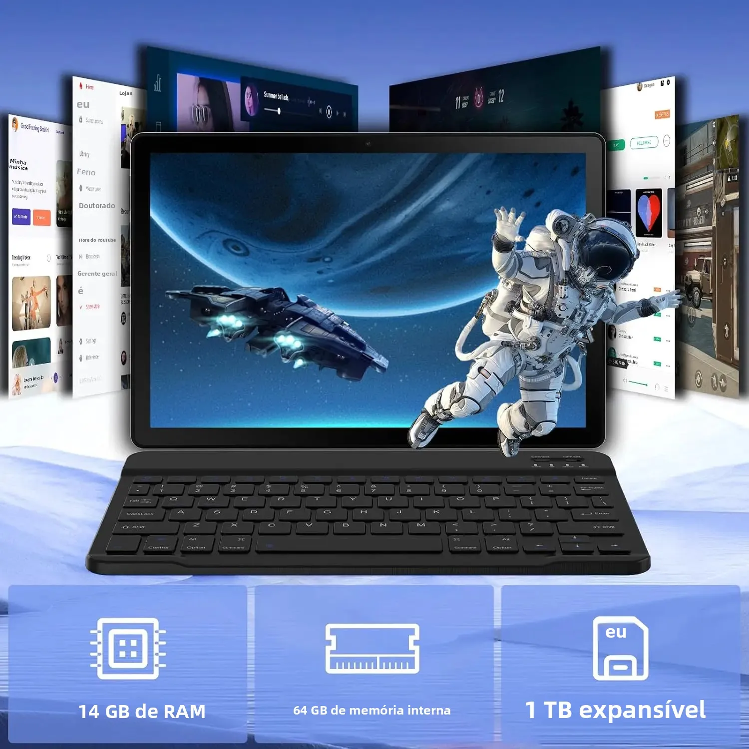 Urao 11 Polegada tablet android 14gb ram 64gb rom 6800mah ips hd tela de toque com teclado capa protetora mouse stylus 8 em 1 kit