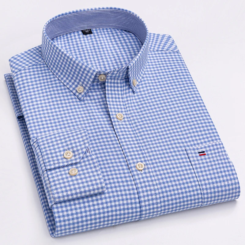S ~ 7XL camisa de moda informal para hombre de manga larga de algodón puro Oxford transpirable a rayas a cuadros ropa Social de negocios para hombres