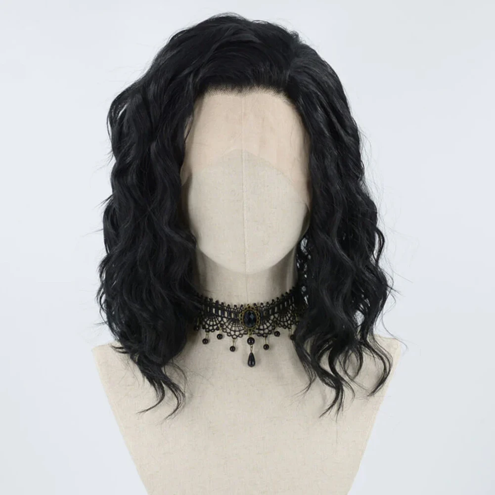 AIMEYA Kurze Perücken für Frauen, synthetische Spitze-Front-Perücke, schwarze Welle, Bob-Spitze-Perücke, vorgezupfter Haaransatz, Cosplay-Teil-Perücken, täglich verwendet