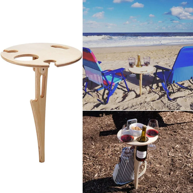 Quadro de madeira destacável Mining Folding Table, portátil, para piquenique vinho, suporte de vidro, Camping e jantar, ao ar livre