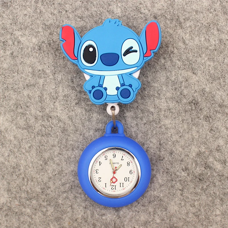 Orologio da tasca con mouse blu di grandi dimensioni stile dottore infermiera cartone animato retrattile e con clip per uomini e donne