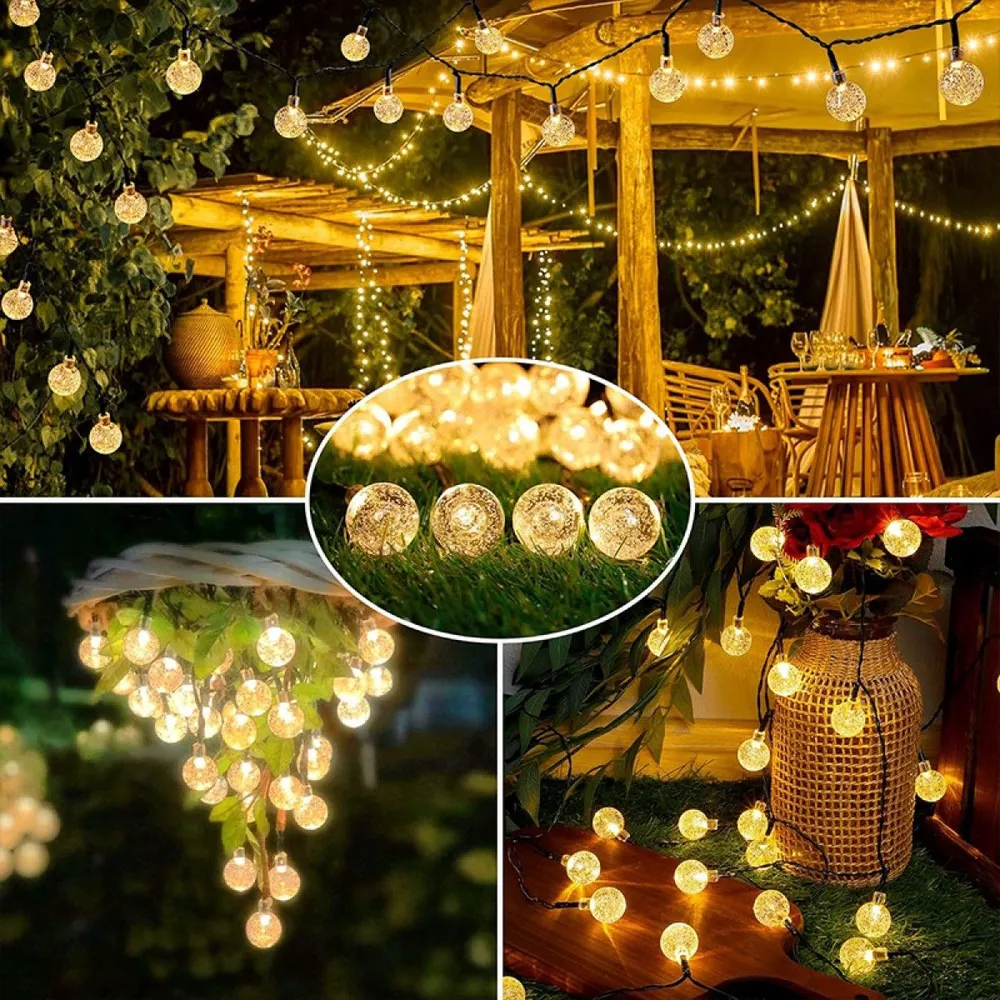 Solar Bubble Balls Lamp String Lights Outdoor Water Drops Outdoor Waterproof Orb Christmas Lights Patio Holiday Party