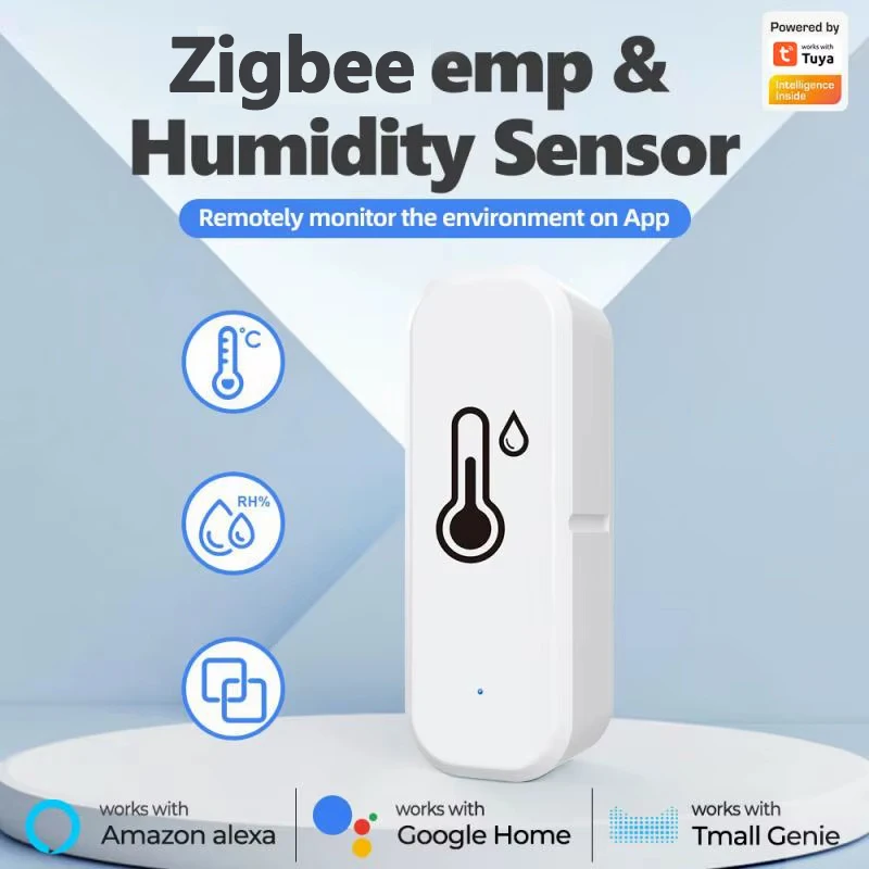 Czujnik temperatury i wilgotności Tuya Zigbee Smart, zdalny monitoring przez aplikację, sterowanie głosem, kompatybilny z aplikacją SmartLife, współpracuje z Alexa i Google Assistant.