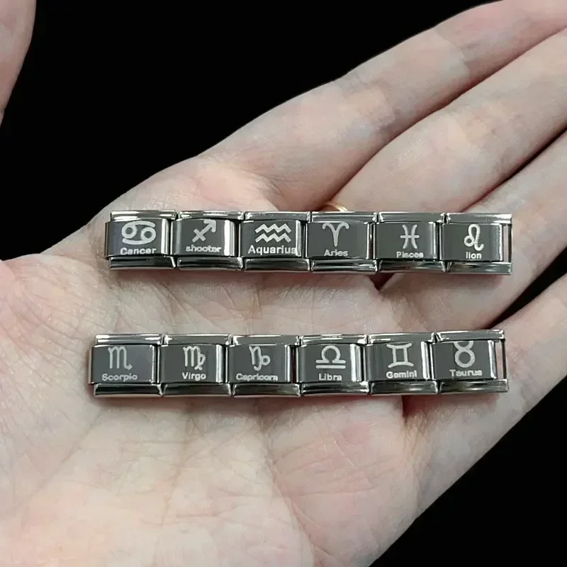 Nueva pulsera italiana con dijes DIY, módulo de 9mm, pulseras elásticas de constelación de acero inoxidable de palacio de 12 estrellas para regalo de hombres y mujeres