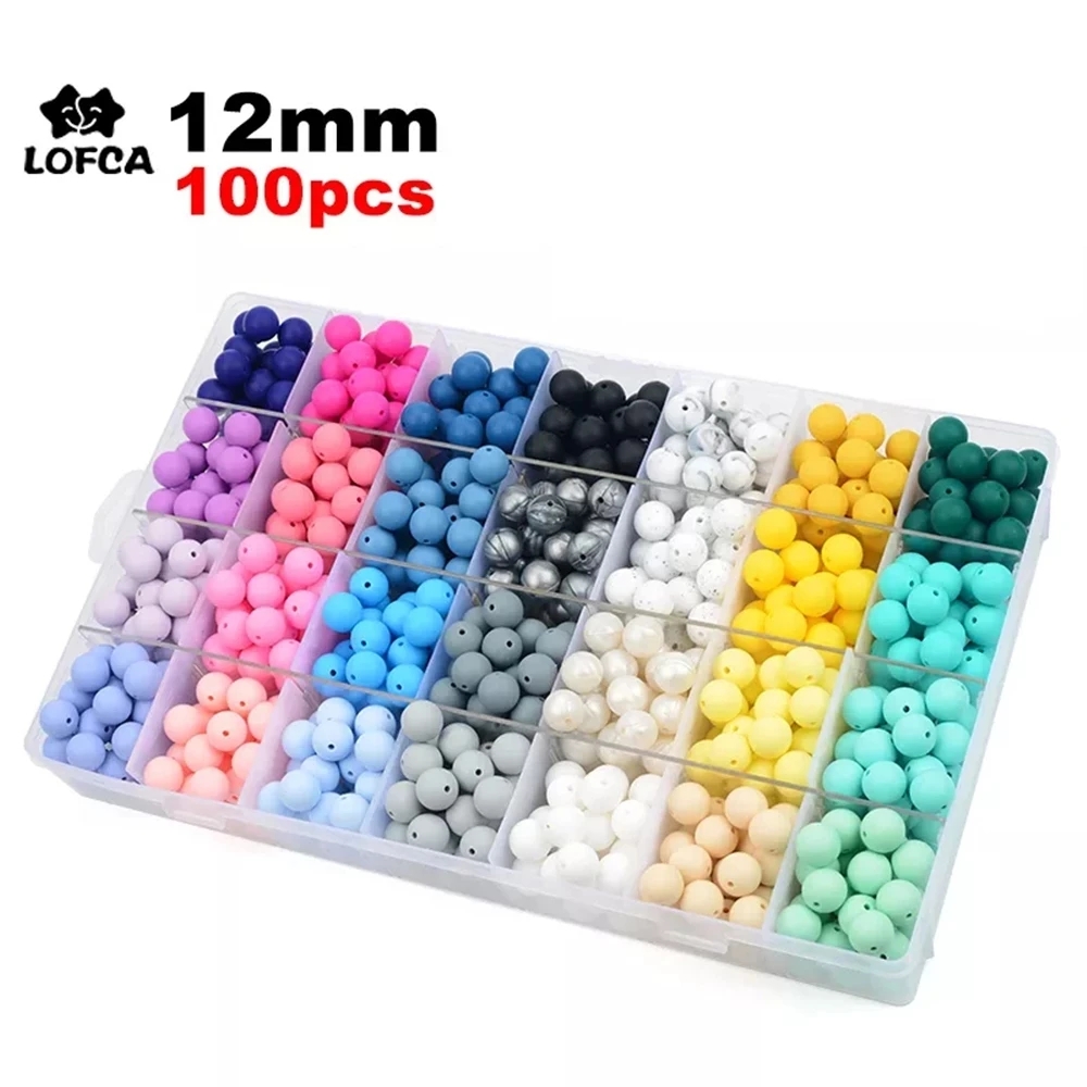 LOFCA 12mm 100 Uds cuentas de silicona mordedor redondo collar de lactancia para bebé chupete Clip cuidado bucal sin BPA grado alimenticio colorido