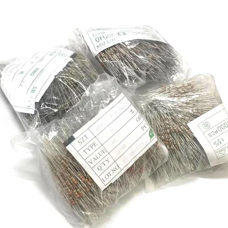 100 Uds 1/4W resistencia de película de carbono 5% 0,25 W 0R-22M 0 2,2 10 100 120 150 220 270 330 470 1K 2,2K 4,7K 10K 100K 470K 1M 10M 20M ohmios