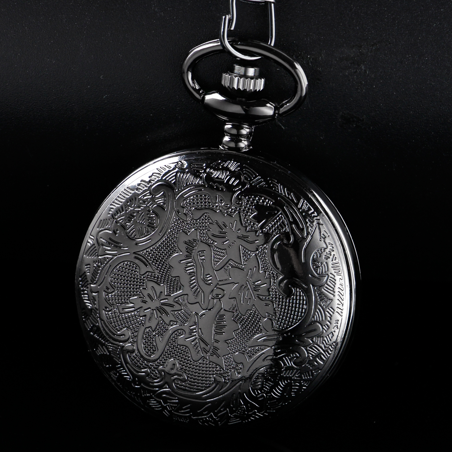 Reloj de bolsillo de cuarzo hueco Vintage para hombres y mujeres, acero Steampunk, engranaje negro, COLLAR COLGANTE, cadena de reloj, CF1036