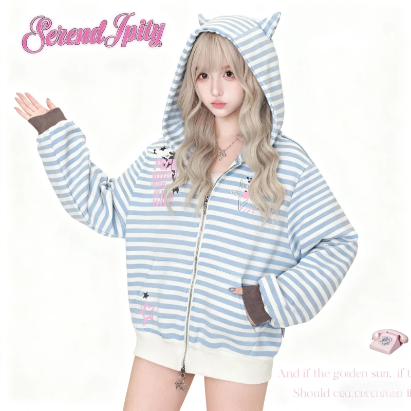 Sudaderas subcultura para mujer, chaqueta Harajuku, abrigos estampados informales de manga larga, moda coreana, sudaderas con capucha japonesas de gran tamaño Y2k