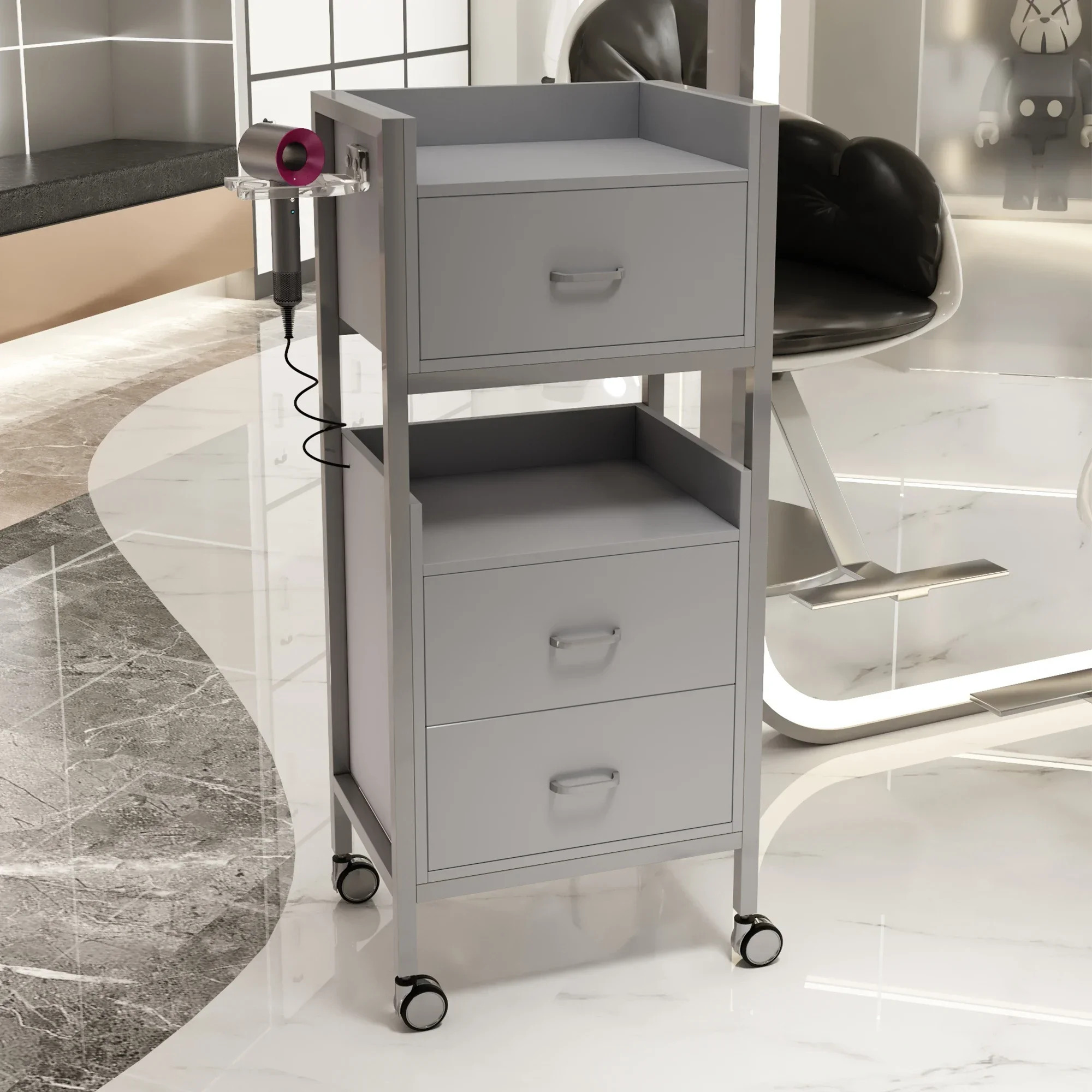 Carrello Reception Barber ถาดเสริมความงามอุปกรณ์เสริมล้อรถเข็นทำความสะอาดเฟอร์นิเจอร์มืออาชีพ