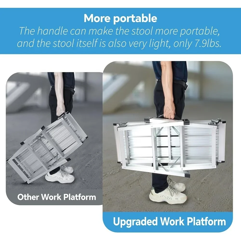 Aluminum Folding Step Ladder Heavy Duty Work Platform with Handle Compact Portable Storage Slip-Resistant Safe Home Office