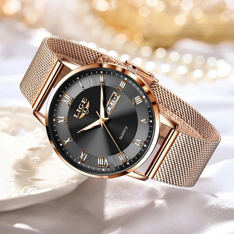 Lige 2024 novo relógio feminino relógios de luxo senhoras criativo aço pulseira relógios feminino à prova dwaterproof água relogio feminino
