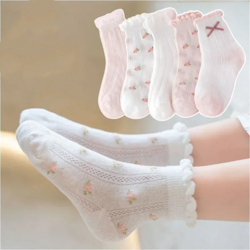 Kids Socks 5 Pairs/Lot Spring Summer Girls Socks Cute Flowers Pattern for Children Baby Little Girl Clothing Accessories