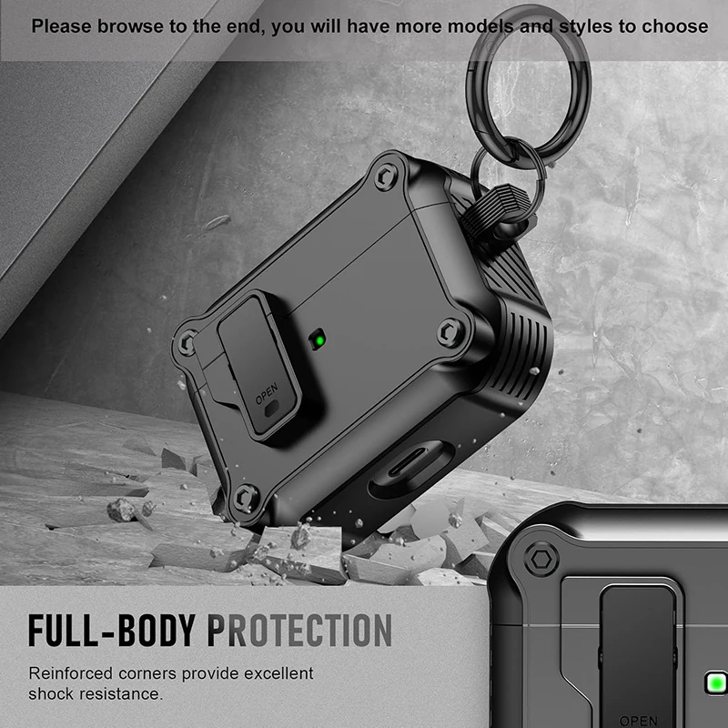 Secure Lock Clip Case For Airpods Pro 2nd Generation Armor Shockproof Case For Airpods 1 2 3 2021 4 2024 With Keychain for Men
