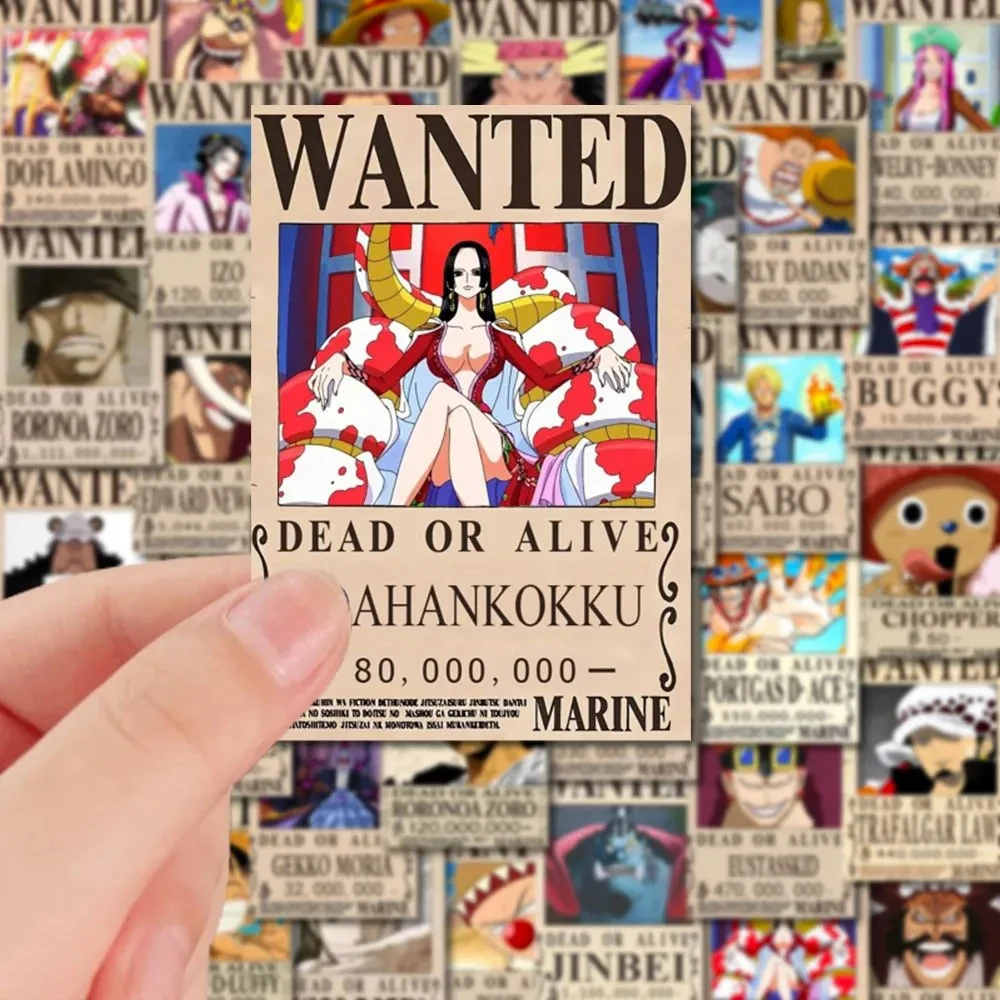 10/30/56 Uds. Pegatinas de carteles de Anime de una pieza Wanted, calcomanías de dibujos animados, decoración fresca para ordenador portátil, pegatina impermeable de pared para juguetes para niños