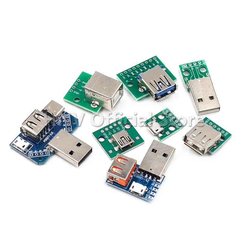 Conector USB macho/MINI MICRO USB A Adaptador DIP hembra, conector 2,54, conector B Tipo C, USB 2,0, convertidor PCB hembra 3,0, 1 ud.