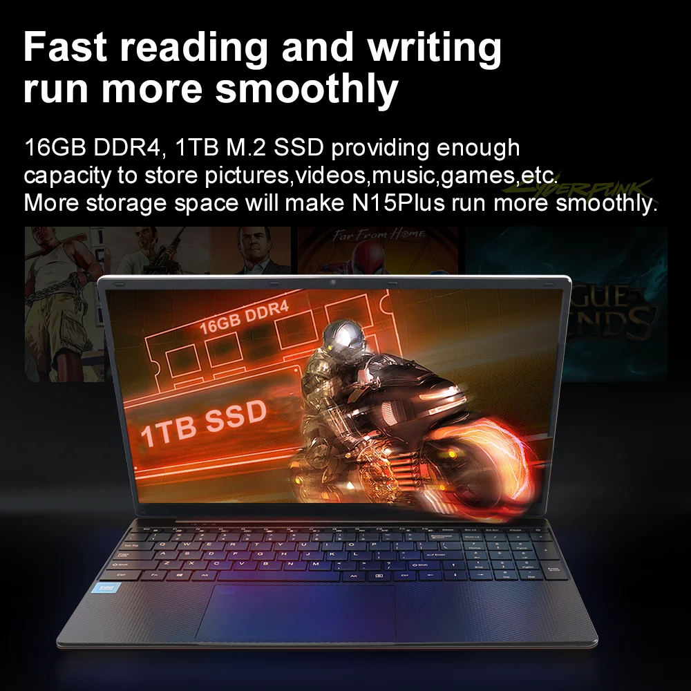 Ninkear N15 PLUS Laptop Intel 12th N100 WiFi 6 15.6-inch FHD IPS 16GB DDR4+1TB SSD Backlit Keyboard Fingerprint Reader Notebook