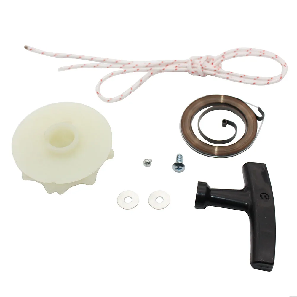 Recoil Spring + Starter Pulley + Starter Handle + Rope Kit untuk Partner 352 352 Chrome P352 Chrome 370 370CCS 371 P371XT Chrome 390 401