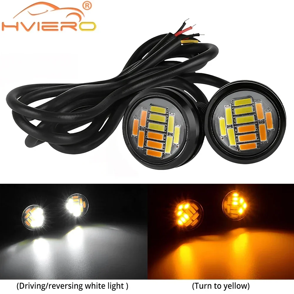 2X 23mm 4014 12Smd ojo de águila señal de giro blanco amarillo luz de día impermeable Drl lámpara antiniebla luces de circulación punto de respaldo Motor de coche Led