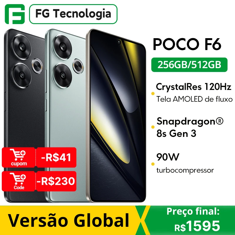 Smartphone POCO F6 Versão Global Snapdragon ® Bateria de carregamento turbo 8s Gen 3 90W 5000mAh