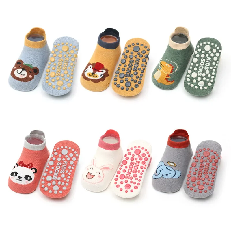 6 pares de calcetines de algodón para niños con bonitos dibujos de animales, cómodos y transpirables calcetines antideslizantes para el suelo para bebés