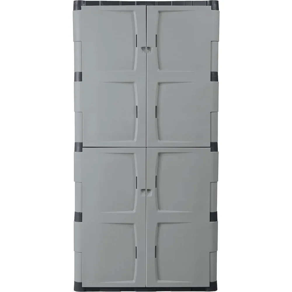 Rubbermaid Freestanding Storage Cabinet, Five Shelf with Double Doors, Lockable, Large, 690-Pound Capacity, Gray