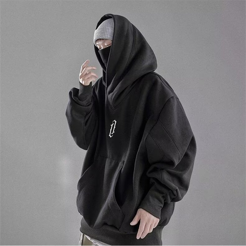 남성용 자수 터틀넥 스웨터 일본 닌자 후드 가을 힙합 양털 포켓 streetwear Oversize Y2K Hoody