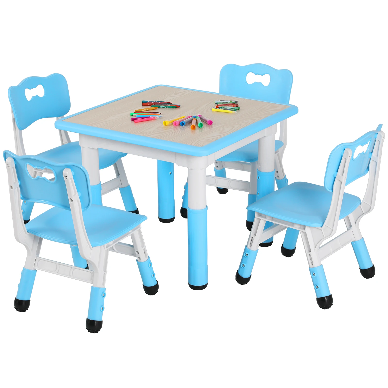 AOOU Kids Table and 4 Chairs Set, Height Adjustable Toddler Study Table Set, Multi-Activity Art Table Graffiti Desktop Age 2-10