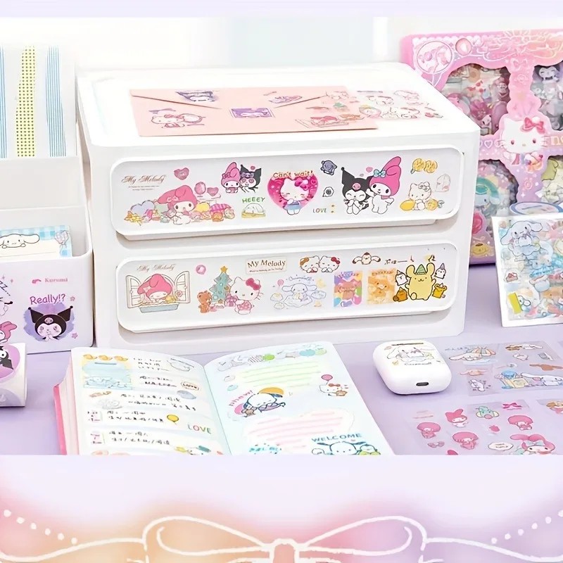 Niesciągający się 100-częściowy zestaw naklejek Cinnamoroll Kuromi Wodoodporna naklejka papiernicza Pudełko na prezent Prezent urodzinowy