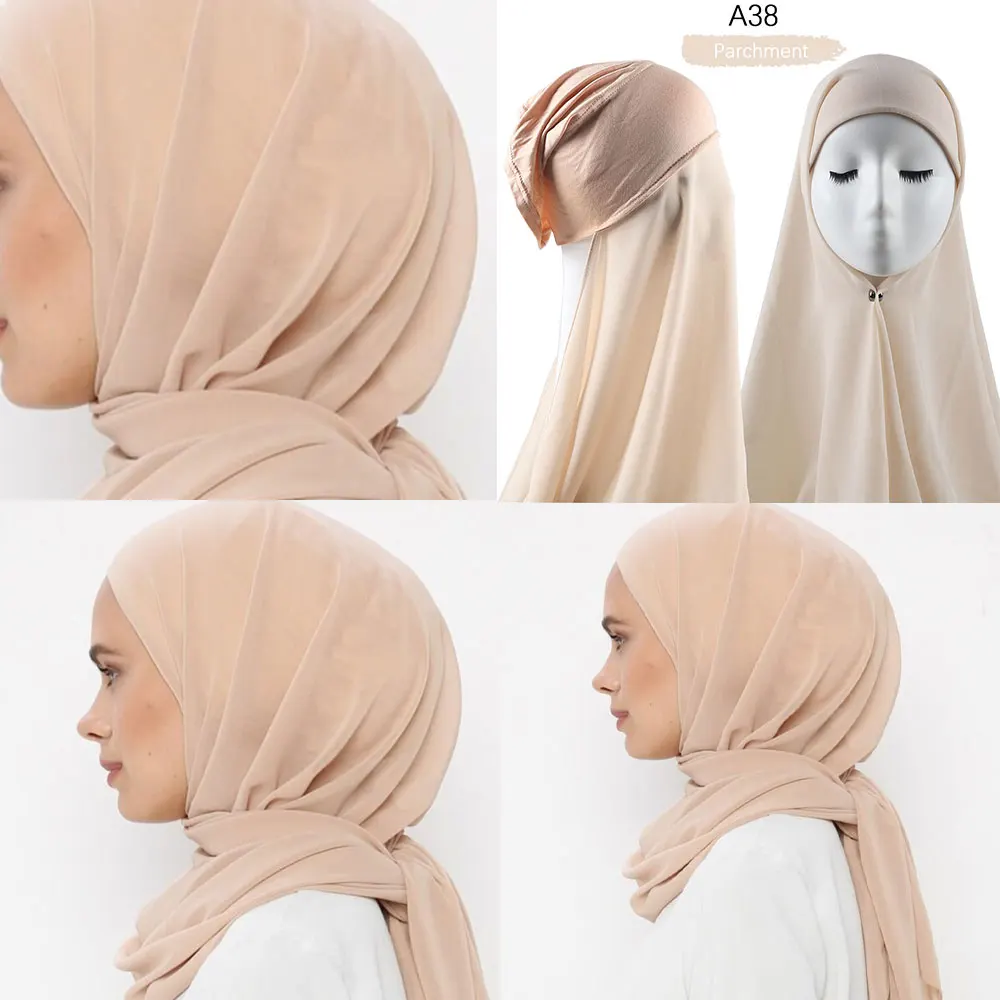 Hijab instantáneo con gorro, Jersey de gasa pesada, Hijab para mujer, velo, moda musulmana, gorro Hijab islámico, bufanda para mujeres musulmanas, pañuelo para la cabeza