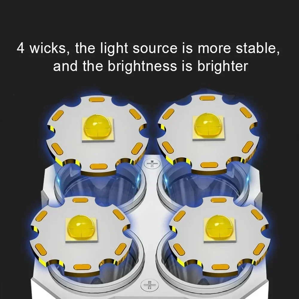 Torce LED ad alta potenza Torcia da campeggio con 4 perline lampada e lanterna portatile ricaricabile a luce laterale COB 4 modalità di illuminazione