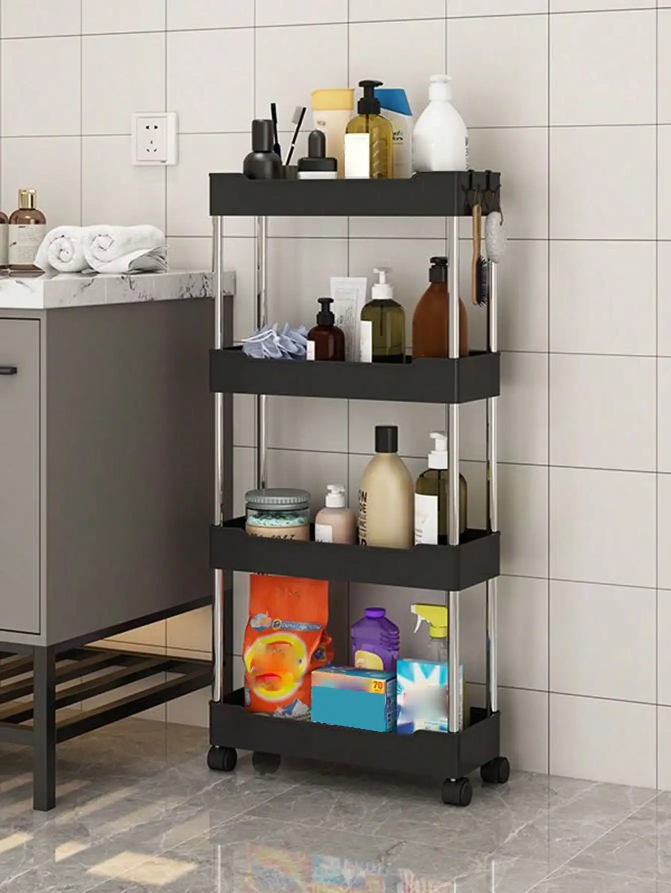 1pcs 3/4 ชั้น Rolling Utility Cart ชั้นวางของ Movable Gap Storage Rack ห้องครัวห้องน้ํา Slim สไลด์ Organizer ชั้นวางของห้องรับแขก