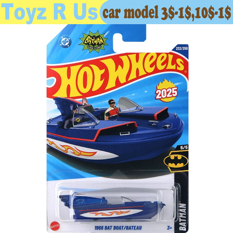 Оригинальный автомобиль Hot Wheels Batman 1966 Bat Boat Bateau 1/64, литые игрушки для мальчиков, транспортные средства, модели из сплава, подарок на день рождения C4982/2025M