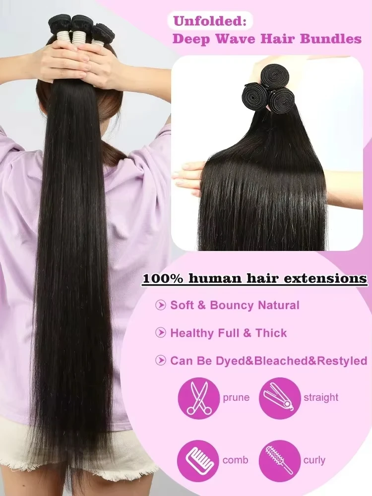 30 32 pouces os droit Bundle cheveux humains 100% non transformés cheveux Remy crus 3 4 paquets Extension brésilienne Machine Double trame