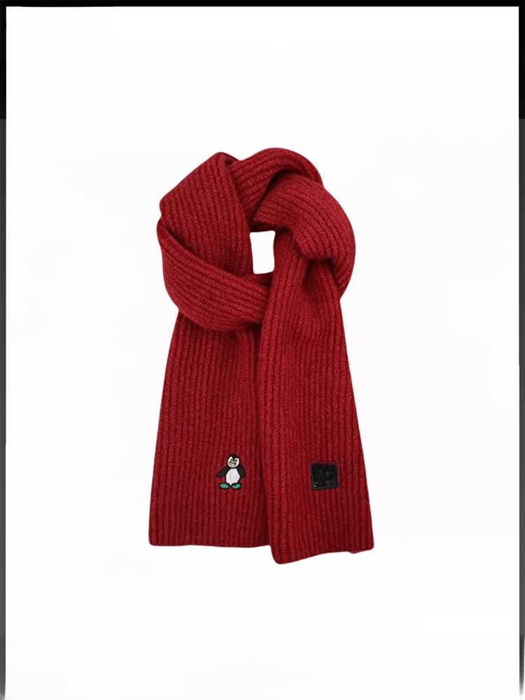 ムースキングシップかわいいペンギン刺繍スカーフ女性の秋冬暖かいトレンディな学生ファッションアクセサリーポケットハンカチ