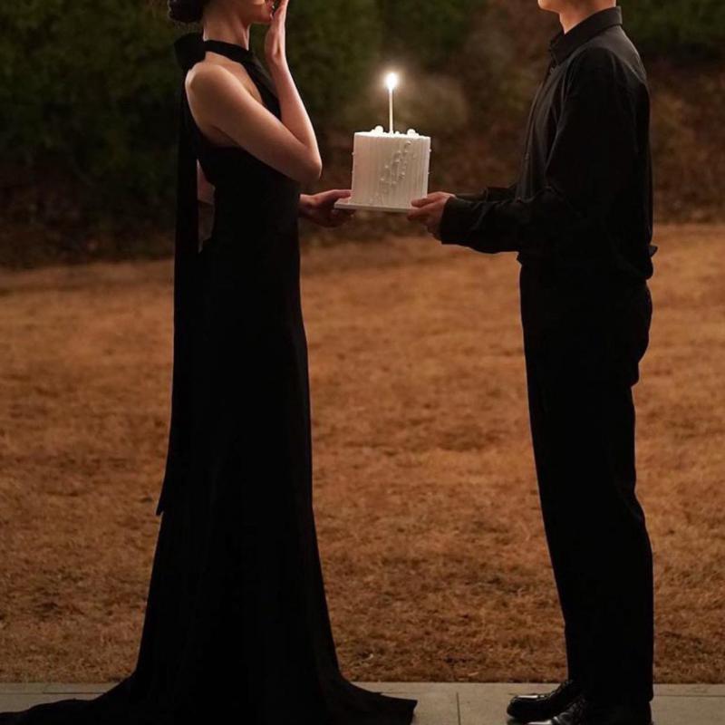 Classic Black Mermaid Dress With Small Train New Halter-neck Elegant Wedding Dresses Sexy Backless Evening Dress Customized