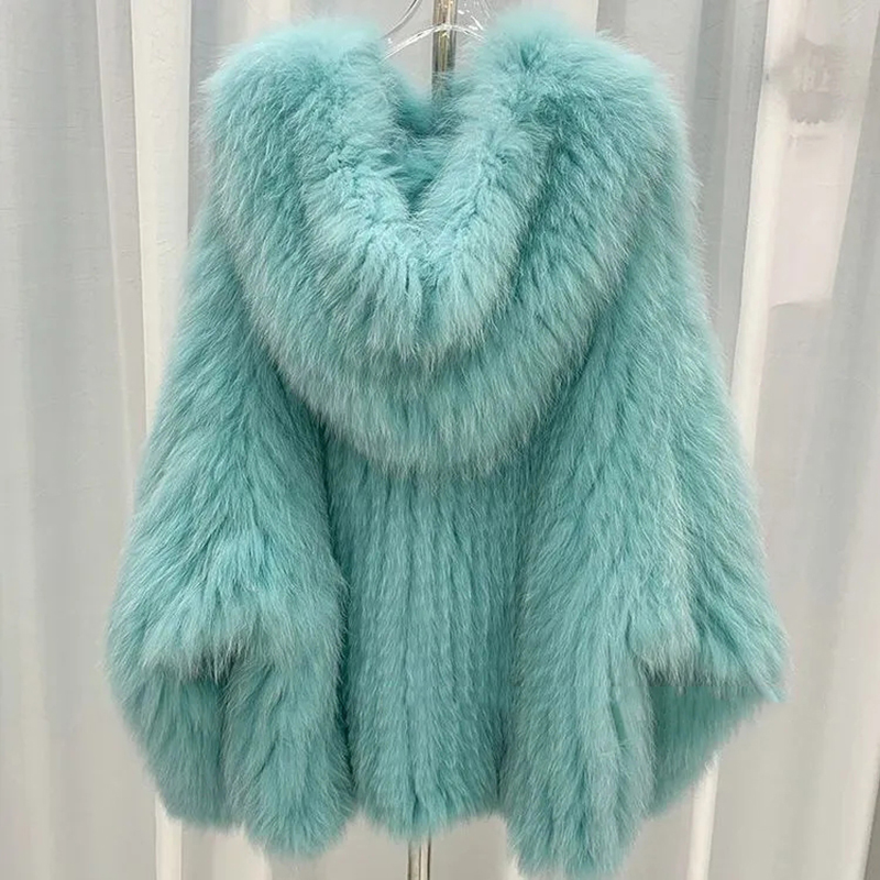 Abrigo de piel tejida con pelo de zorro sintético para mujer, abrigo de doble cara para mujer, forro tejido de doble manga larga, chaquetas femeninas de nuevo estilo 2024