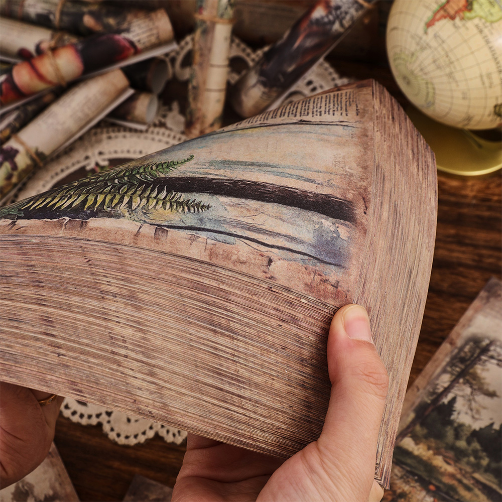 160 Sheets Vintage Natural Scenery Scrapbook Paper Non-sticky Large Size 160 Different Patterns DIY Decorative Material Paper